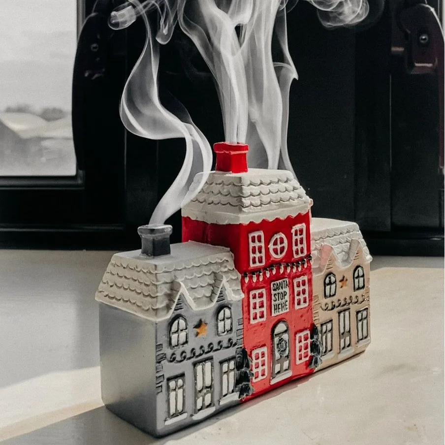 Village Cone Holder Decorations for Christmas House Incense Burner Resin Decorations cottage incense burner candle holder  decor