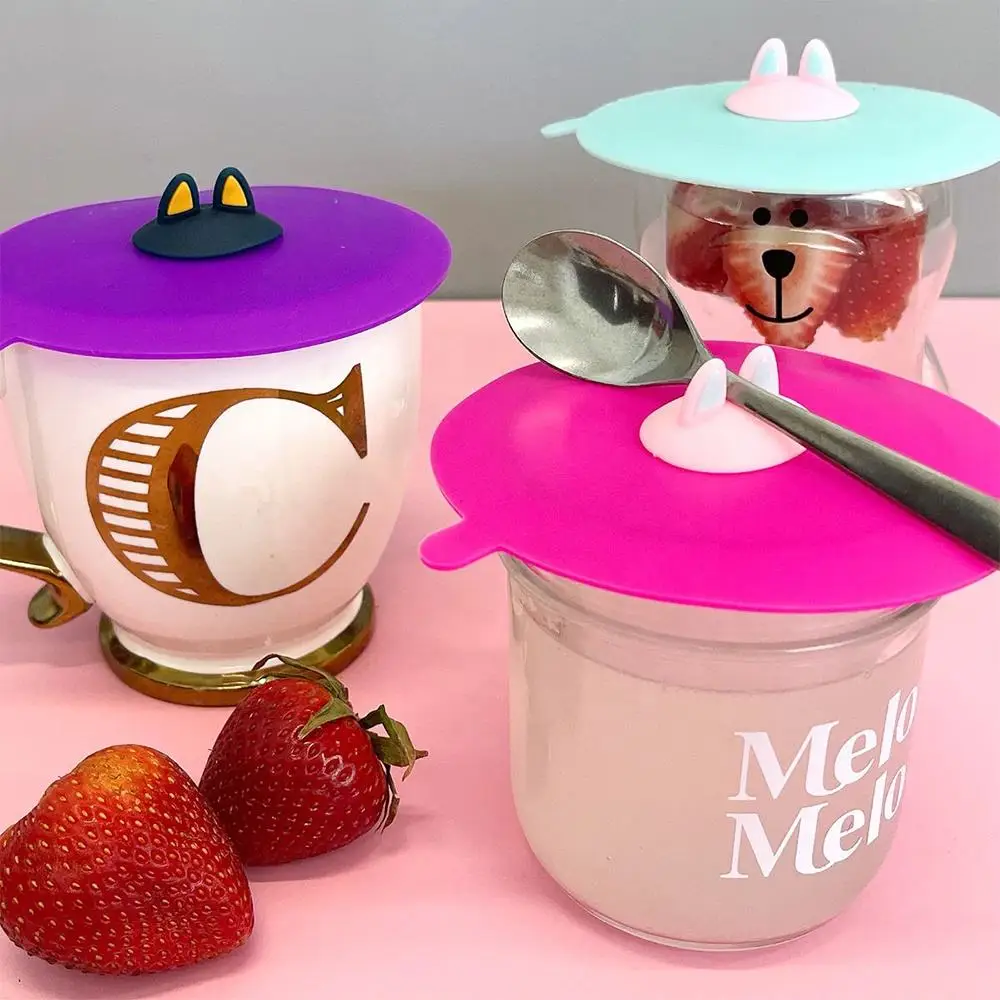 Wholesale Food Grade Silicone Coffee Cup Lid Lovely Anti Dust Silicone Fruit Cup Cover Silicone Cartoon Cup Cover