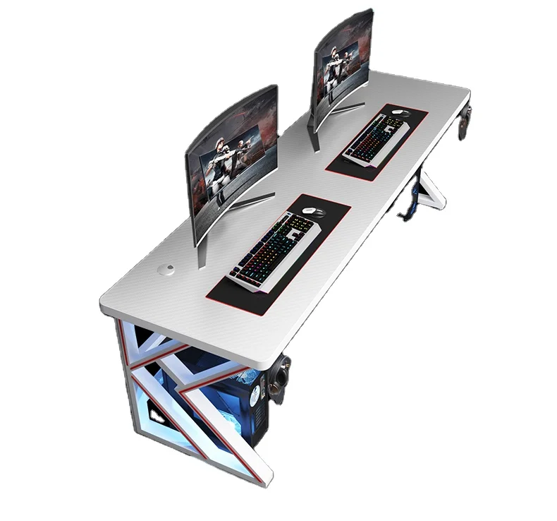 Factory Wholesale K Shape Gaming PC Desk Double Seat Desktop Competition Racing Game Desk Led Gaming Computer Table For Gamer