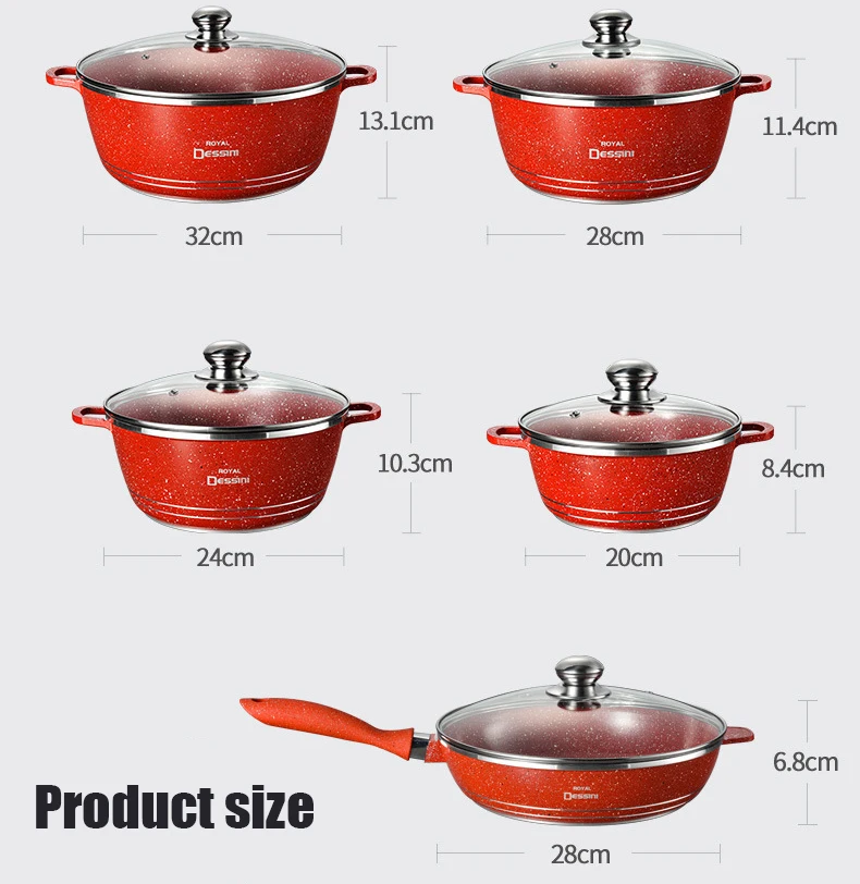 Diecast Nonstick Cookware Set Marble Granite Non Stick Coated Cooking Pot Set Hard Anodized Aluminum Wooden Handle Pots And Pans