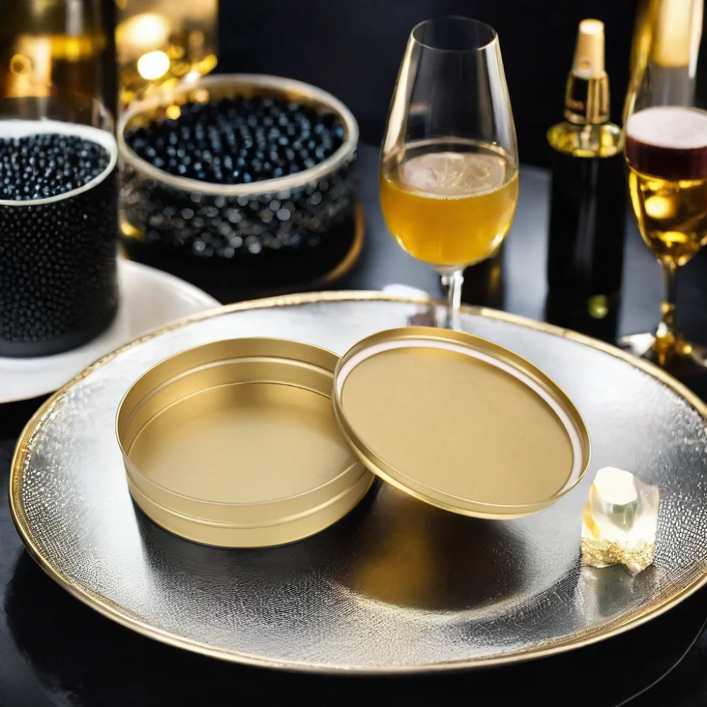 500g 250g 125g 50g 30g 10g Manufacturer of Food grade coating Metal Packaging caviar tin round can box for caviar  fine food