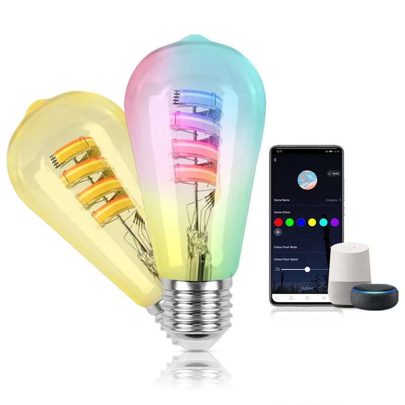 Smart Wifi Retro Edison 2200K Dimmable St64 A60 G95 G125 Light Led Filament Bulb