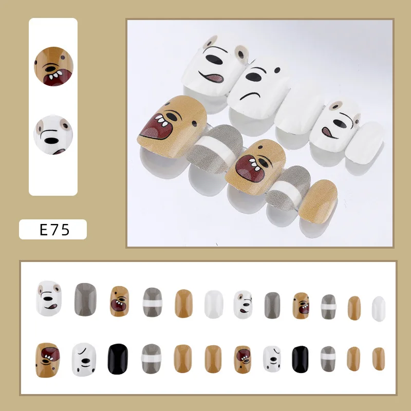 24 PCS Cute Wearing Nail Detachable Manicure Nail Patch Kids Cartoon False Nails