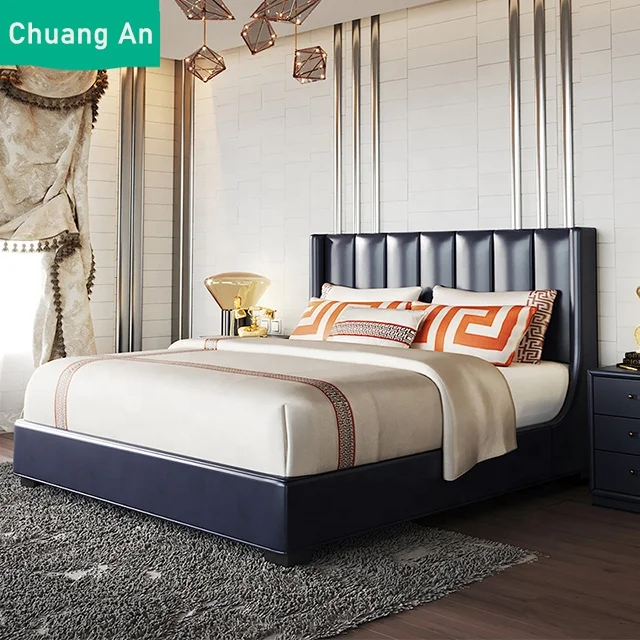 Italy design hotel leather bed stainless steel frame bunk bed sheet set bed room furniture king size super comfortable