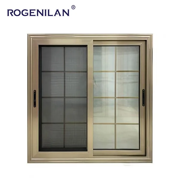 CE Standard Champagne Color Aluminum Sliding Window Sliding Glass Doors And Windows Bronze Color Sliding Aluminium Window