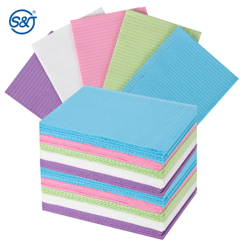 SJ Colorful Dental Bibs ECO Friendly Waterproof Absorbent 3 ply Surgery Disposable Medical Dental Bibs