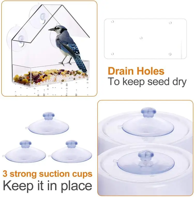 Heavy Duty Bird Feeder House Acrylic Pegons Cage Bird Window Feeder