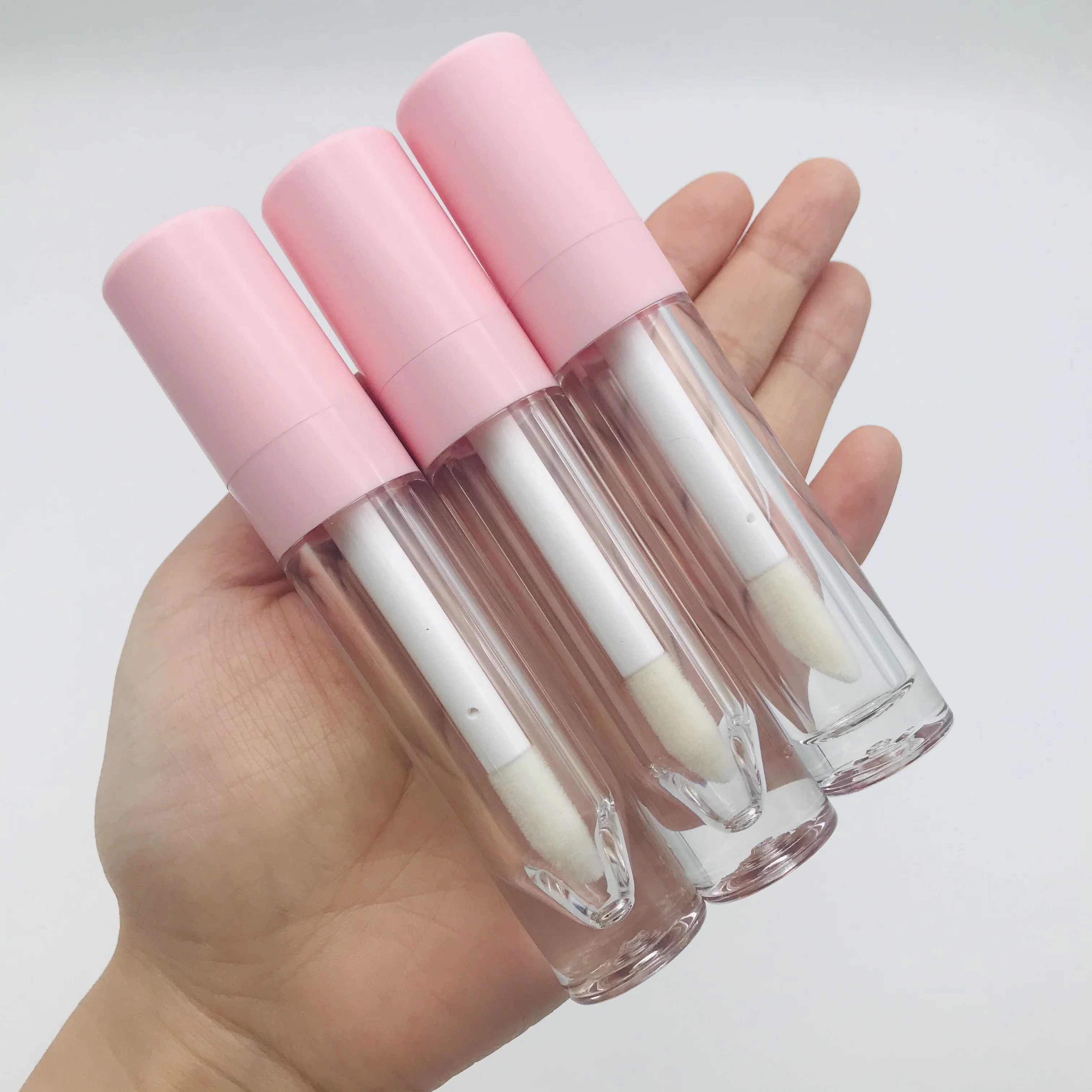 8 ml big brush lip gloss packaging pink hot empty lip gloss container tube transparent cosmetics tube custom private label logo
