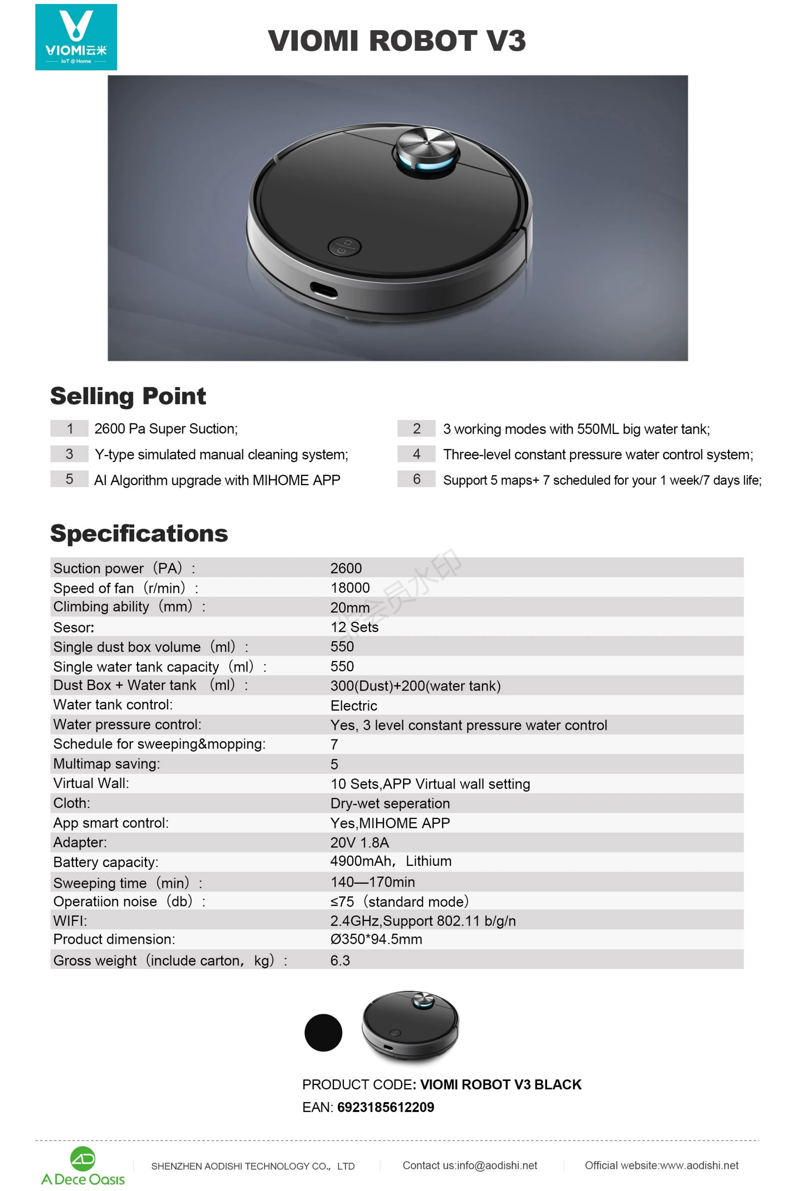 
VIOMI V3 High Quality Water Tanks Sweeping Vacuum Robot Cleaner Dry and Wet Large Endurance Home 2 in 1 V-RVCLM26B Battery 20 40 