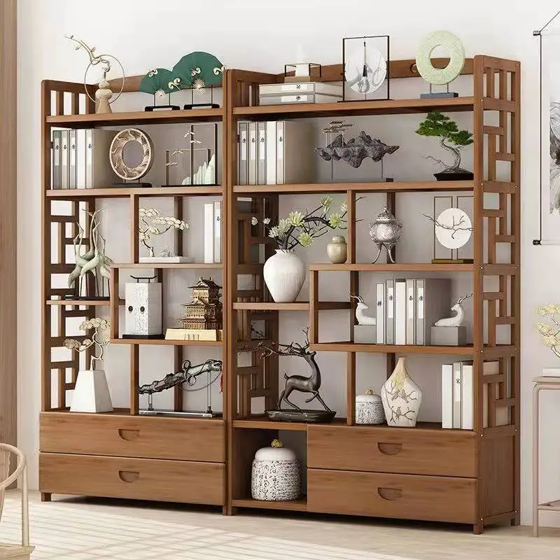 Solid wood new Chinese style tea display cabinet decoration cabinet tea set shelf living room bookshelf factory custom wholesale