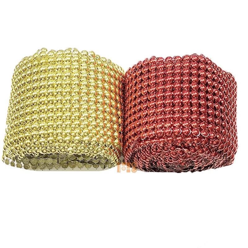 Stocked Cheap Gold Silver Red Plastic Rhinestone Banding ,Sew On Flatback Plastic Round Beads Chain Trim For Costume