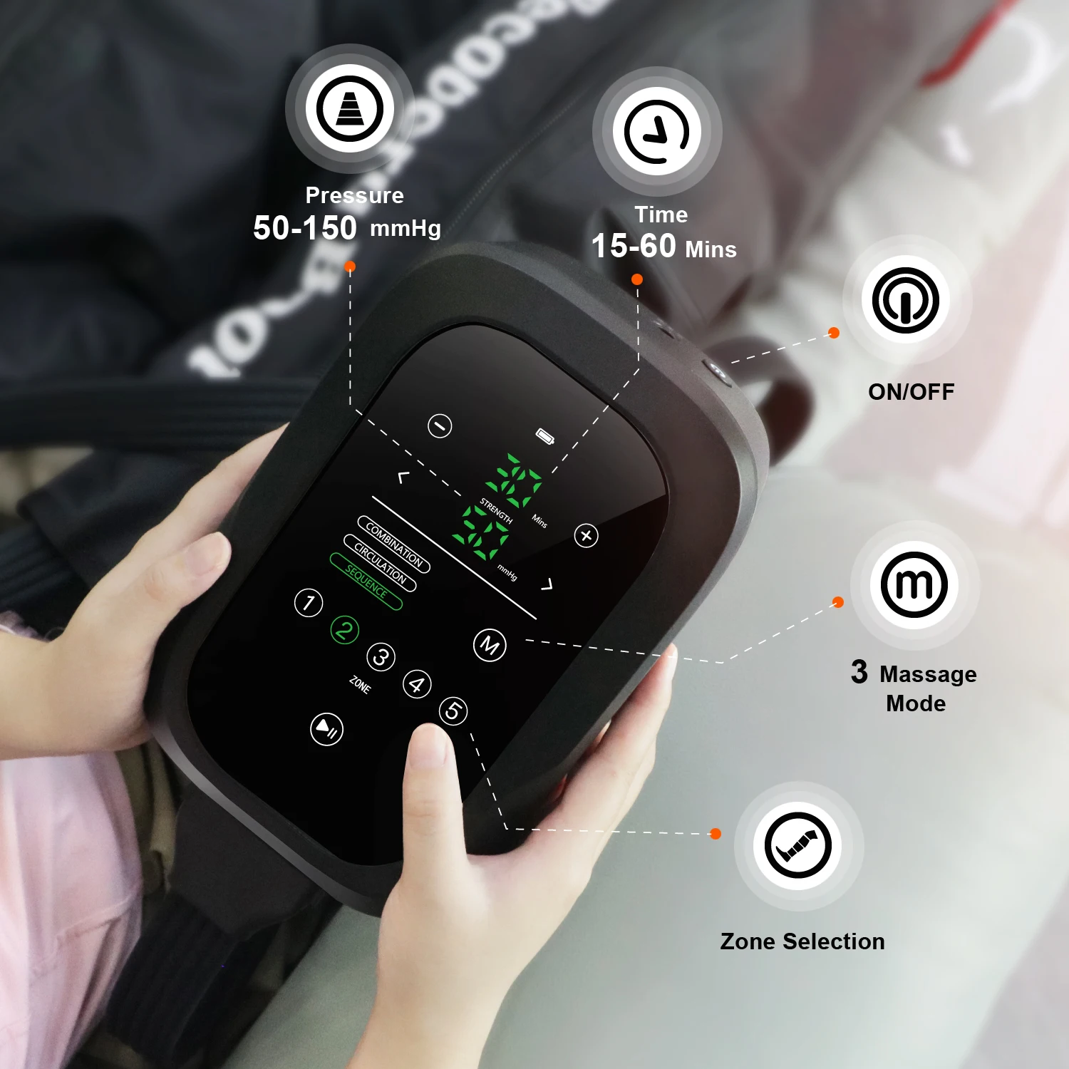 Recovery Boots for Rechargeable Muscle Soreness and Pain 5 Overlapped Chambers Air Compression Leg Massager