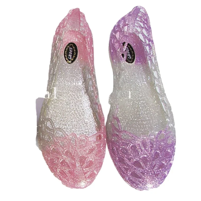 Wholesale high quality Shoe Translucent gradual Woman Glitter jelly pom pom sandals