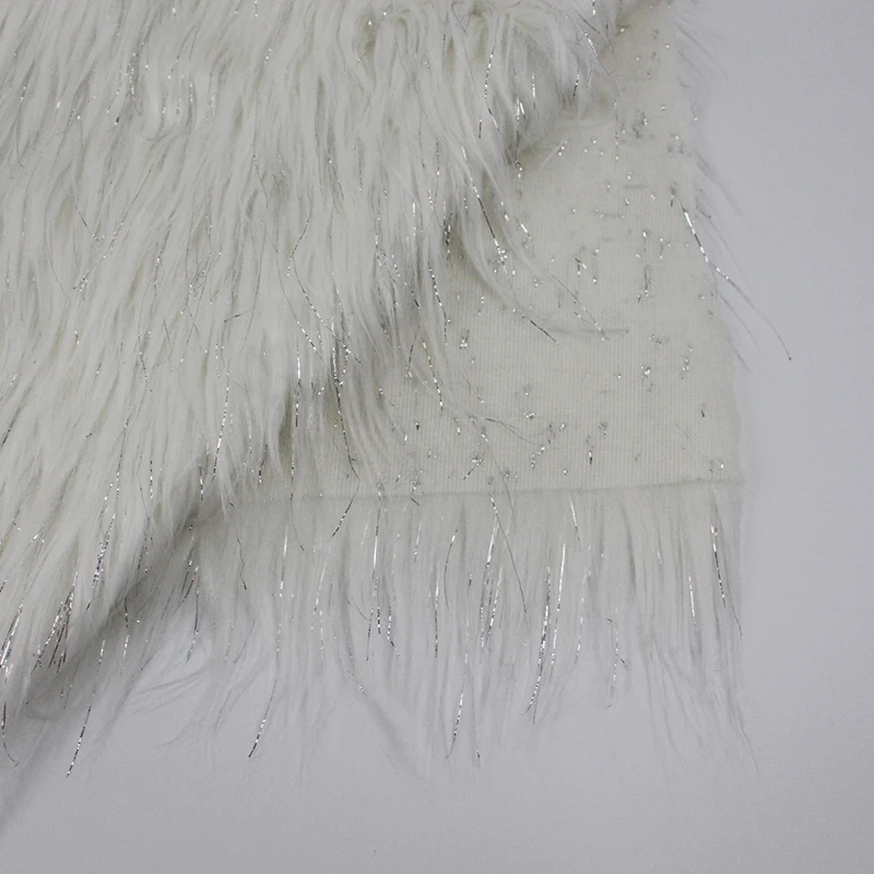White Curly Long Plie Fur Garment Fabric Plush With Lurex Toy And Home Textiles