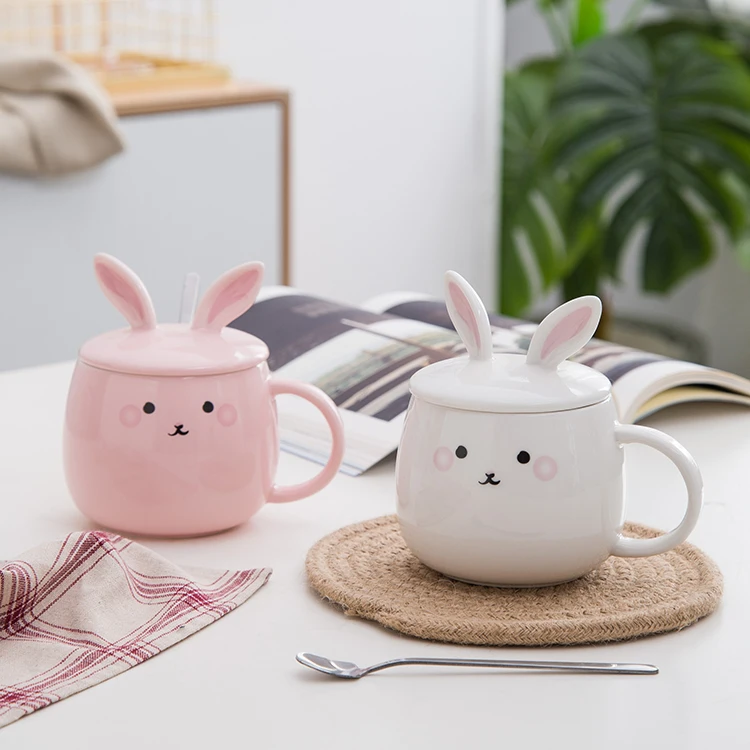 Custom Design Ceramic Mug Cute Cartoon Rabbit Head Simple Style Ceramic Cup