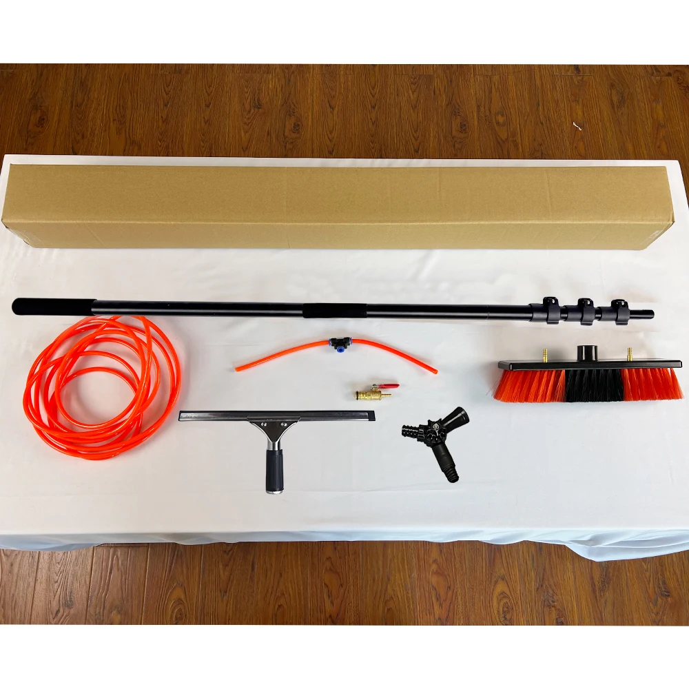 Qiyun 12FT Telescopic Aluminum Water Fed Pole Set Metal Glass Cleaning Equipment and Solar Panel Cleaning Kit