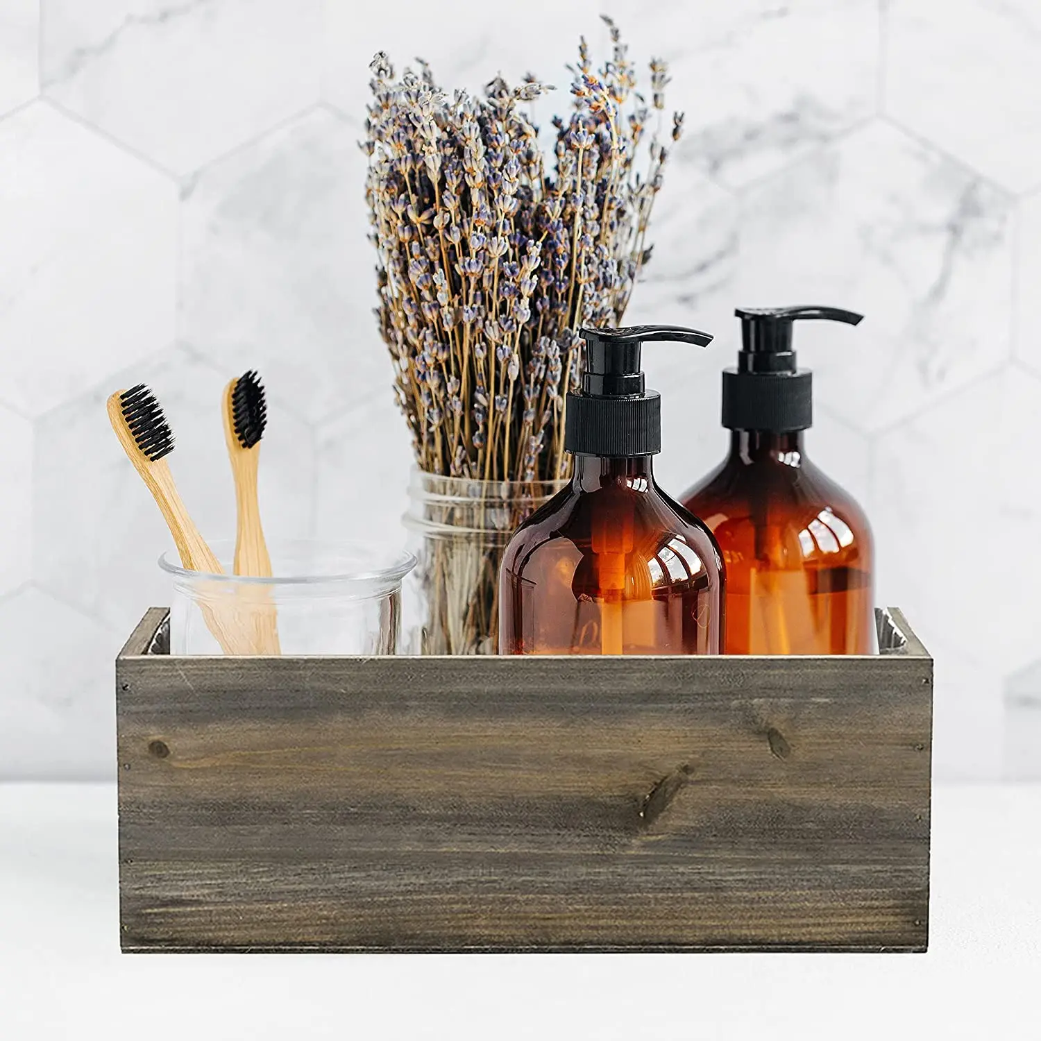 Natural Brown Wood Rectangular Planter Box with Removable Plastic Lining Rustic Wooden Planter | Interior Decoration Box