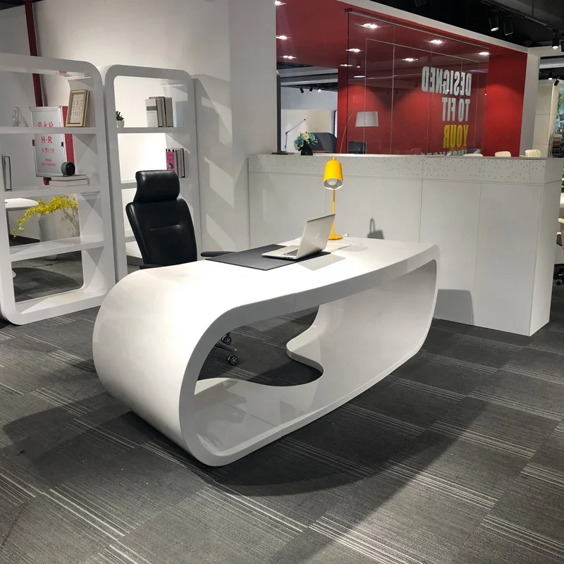 Manufacturers Low Price New Unique Shape White CEO Manager Executive Office Desk Table Set Round Shape With Drawer Office Desk