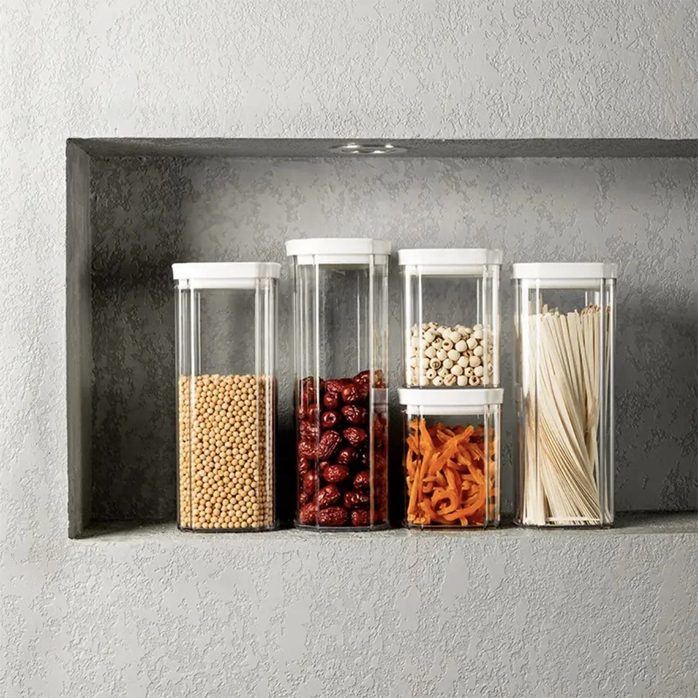 6 Pc Dry Kitchen Organization Plastic Airtight Vacuum Pantry Food Storage Containers Set With Lids