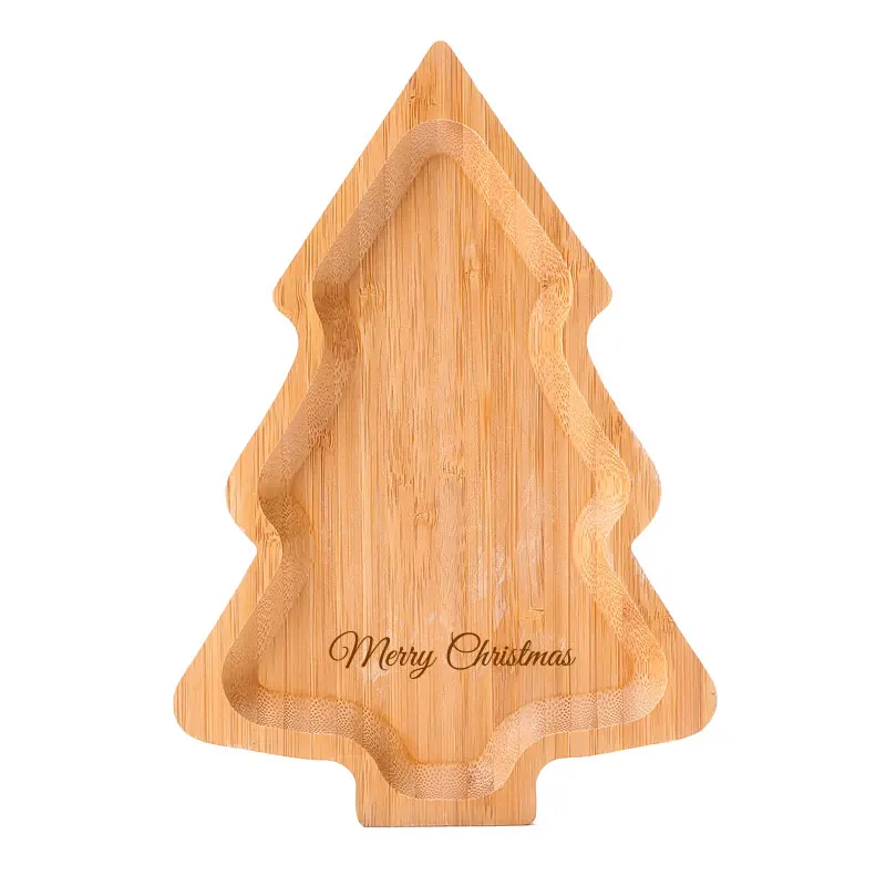 2023 Christmas Tree Fruit Serving Tray Bamboo baby Food Plate For Kids Gift