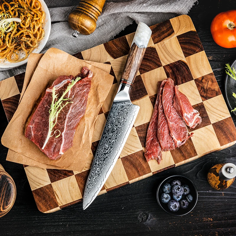 8 inch Damascus Chef Knife Japanese Knives for Kitchen high carbon stainless steel Cutting Knife -Resin & Solidified Wood Handle