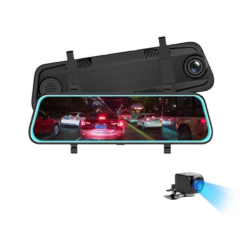 NEW double camera hd dvr 9.66 inch HD dual lens car dvr rear view camera car rearview mirror