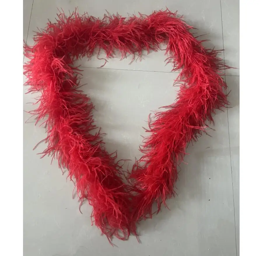 2M 4ply Red Feathers Boa Ostrich Plumes Shawl  Wedding Drees Decoration Accessory Soft Fluffy Plume For Crafts