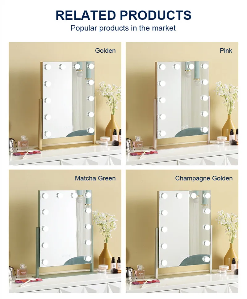 Desktop Mirror 14 LED Bulbs Lights High Quality Mode Adjustable Touch Screen Hollywood Dressing Makeup Mirror
