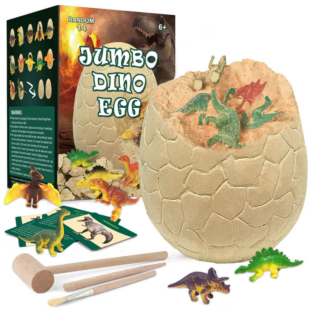 Jumbo Dino Egg Dig Kit with 12 Different Dinosaur Toys for Kids with 6 Digging Tools Party Archaeology Paleontology Educational