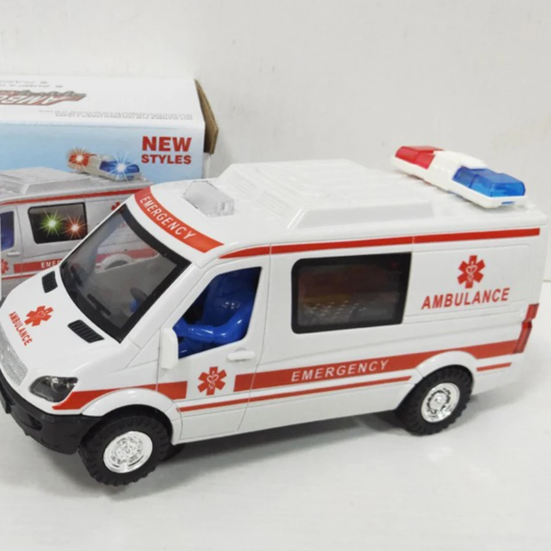 Felisu Large Friction Powered Rescue Ambulance 1:16 Toy Emergency Vehicle w/ Lights and Sounds