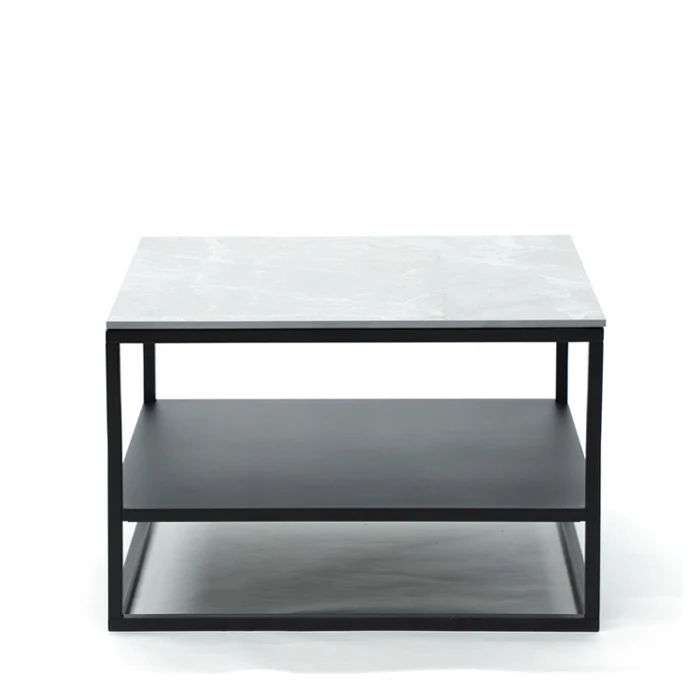 Stylish iron wroughted frame marble coffee table with storage layer