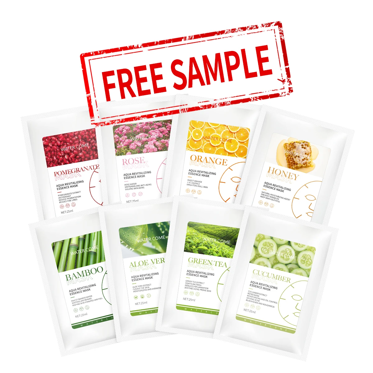 Free sample Private Label Cosmetic Whitening Hydrating Beauty Face Sheet Mask Natural Organic Fruit Rose Aloe Vera Facial Mask