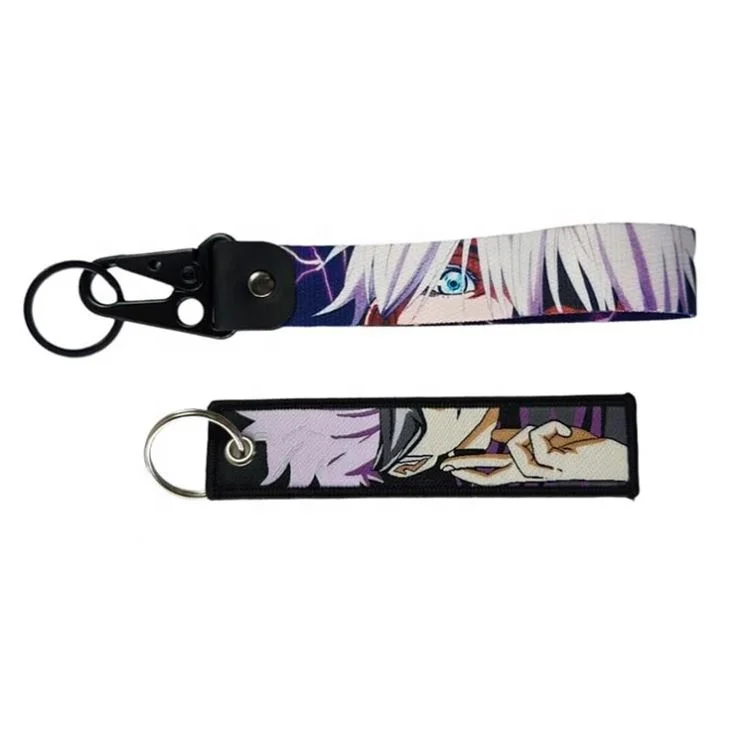 Factory custom wholesale motorbike car  anime Woven embroidered Key Chain Tag Design Logo Fabric embroidery Keychains