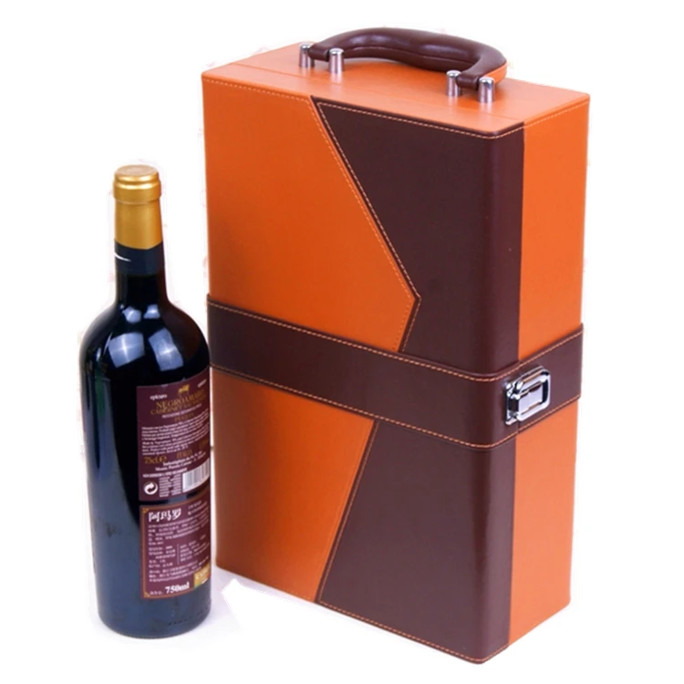 Высококлассная витрина для вина из искусственной кожи с индивидуальным логотипом для 2 двойных винных бутылок, упаковка для хранения, коробка для винных бутылок, поставщик