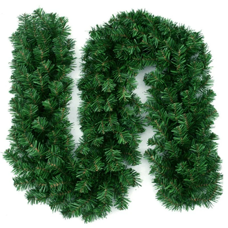 2.7m Green Artificial Christmas Garland Poinsettia Christmas Flower Wreath Christmas Tree Rattan Hanging Ornament Decoration