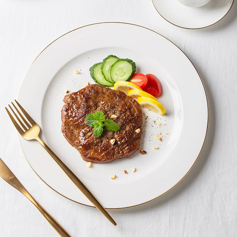 P&T Horeca Customized dinner ware gold rim dinner plates for hotel purpose fine bone china personalized ceramic plates