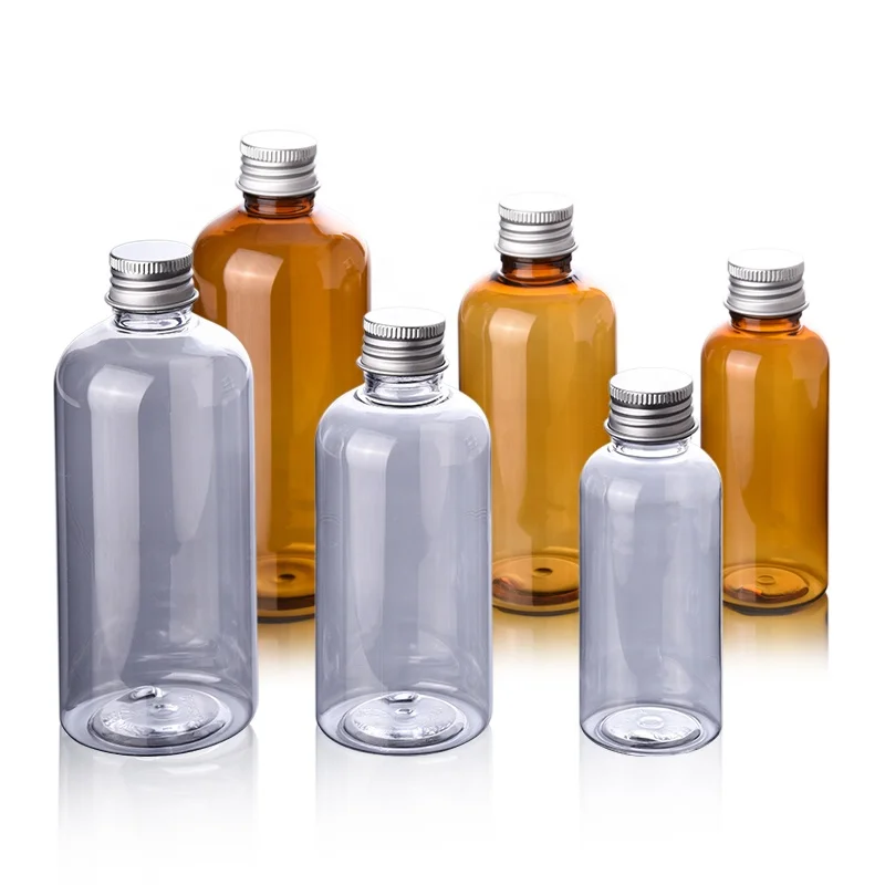 100ml 200ml 300ml round shoulder cosmetic packaging plastic empty PET only bottle Aluminum Cover