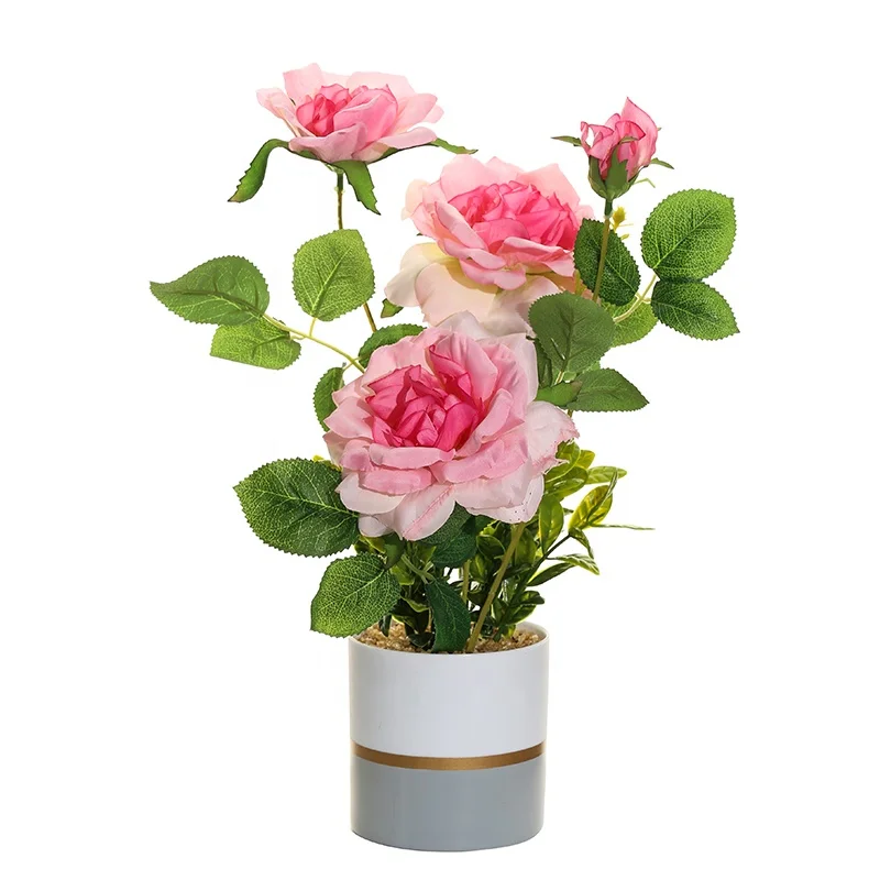 High quality artificial Chinese rose bonsai plastic pot home decoration pot