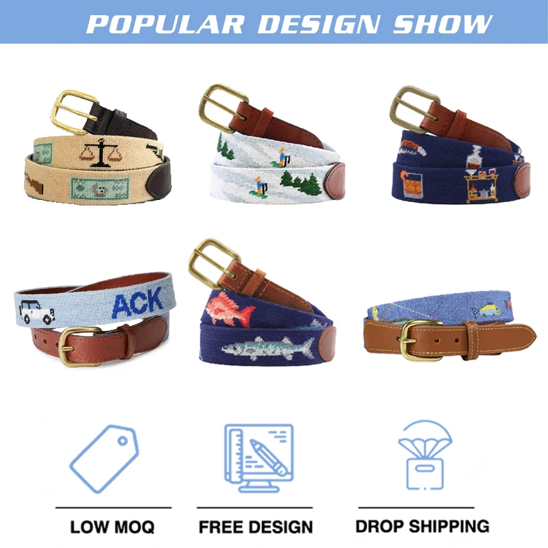 SNB005 Hot Selling Unique Design Fashion Cowhide Leather Needlepoint Belt Customize Embroidery Belts Needlepoint for lover