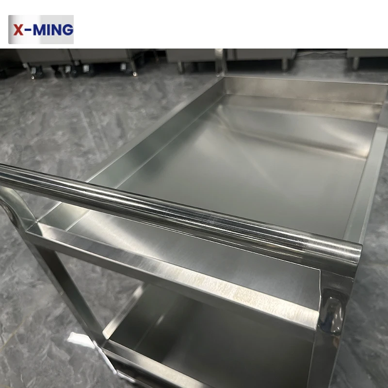 Xiangming Stainless Steel 3 Layers Food Serving Hand Trolley cart with wheels