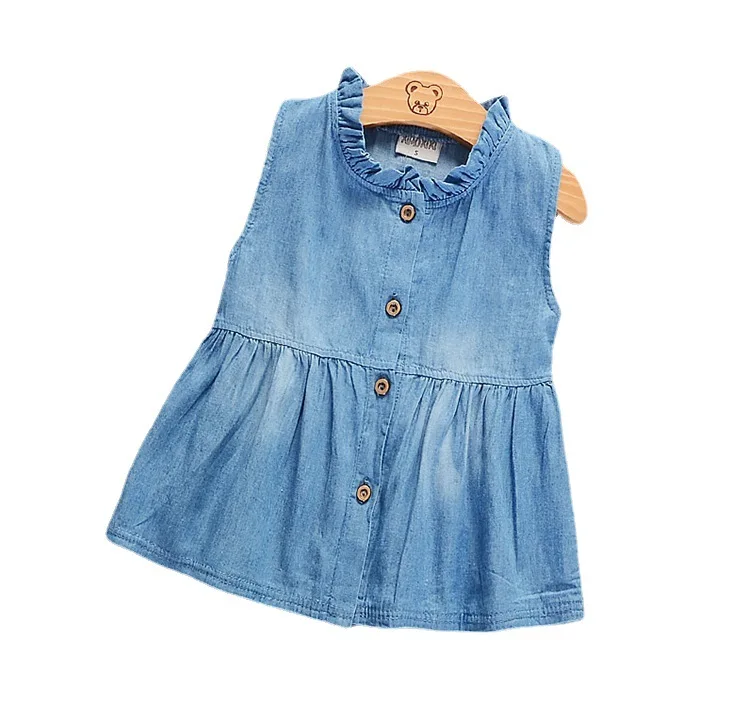 2024 New Fashion Baby girl dress  Toddler Bowknot Short Sleeve Princess Denim Dress