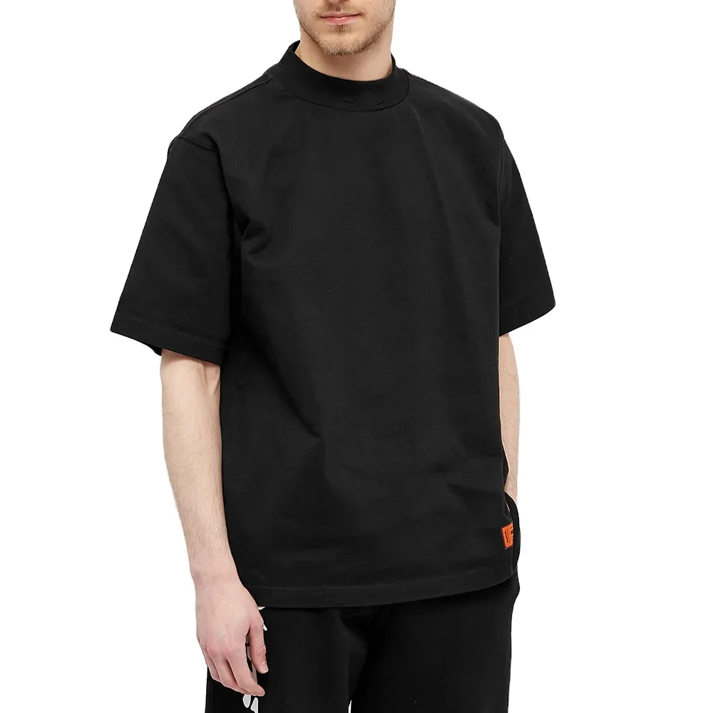 High quality heavy weight thick collar oversize cotton plain tshirts high big sizes and tall fit mock neck blank t shirt
