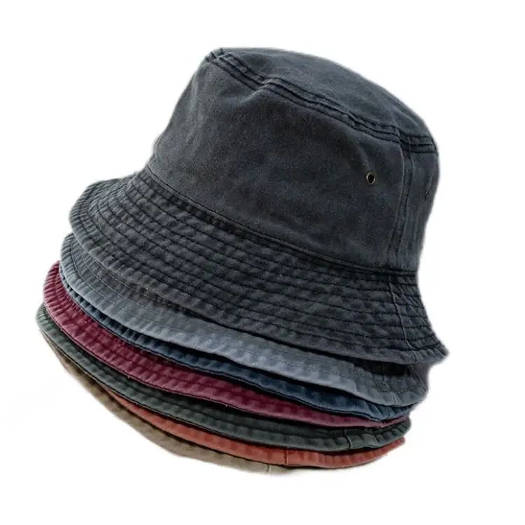 Custom Logo Design Men Washed Vintage Cap Distressed Bucket Hat Custom Distressed Bucket Hat