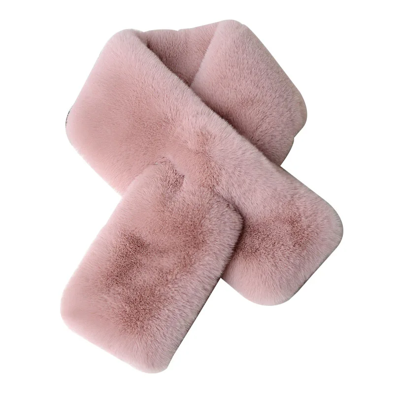 Китайский, синий, розовый, красный, из искусственного кроличьего меха, однотонный уличный теплый шарф, флисовые защитные шарфы на шею с перекрестной линией //