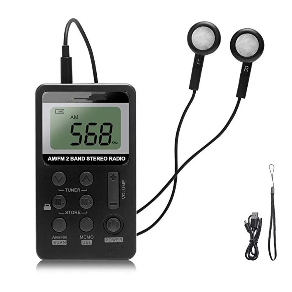 2025 mini digital tuning radio  Mini AMFM Radio Receiver Rechargeable Batteries Retro Clock Function Sleep Earphone Radio