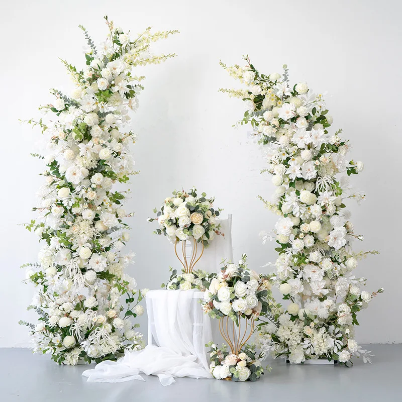Party Marriage Events Decorative Flower Row Runner Arrangement Silk  Horn Arch With Flower for Wedding Backdrop