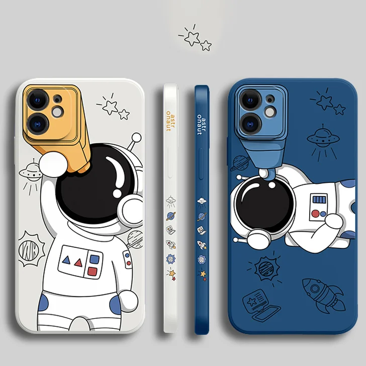 Ins Style Astronauts Spaceman Printing Phone Case Silicone Cute Cartoon Design Cover Case for iPhone 13 11 12 PRO MAX 6 7 8 x xs
