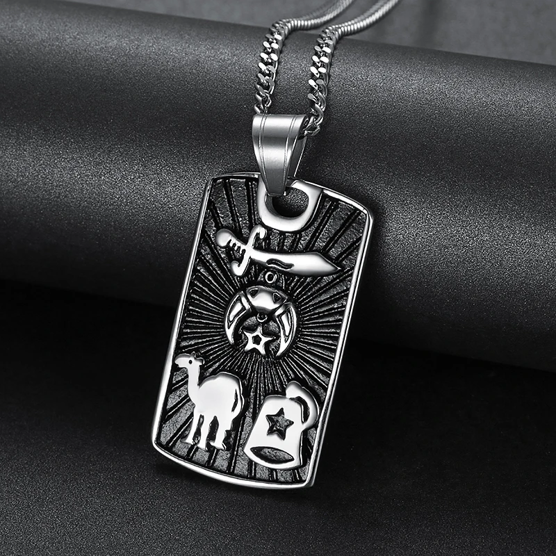 18k gold plated stainless steel shriner pendant mens crescent moon masonic necklace