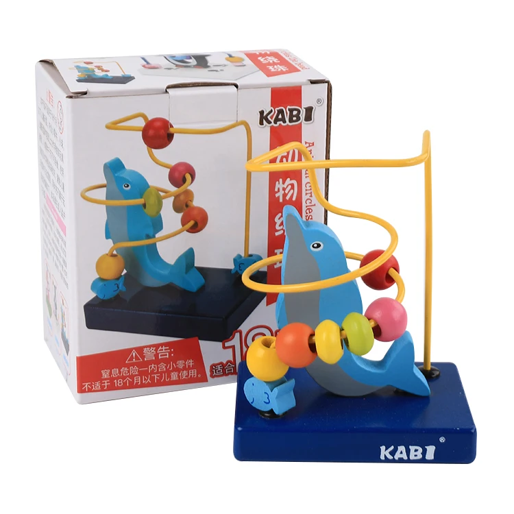 Wholesale educational kids wooden dolphin animal string beads game