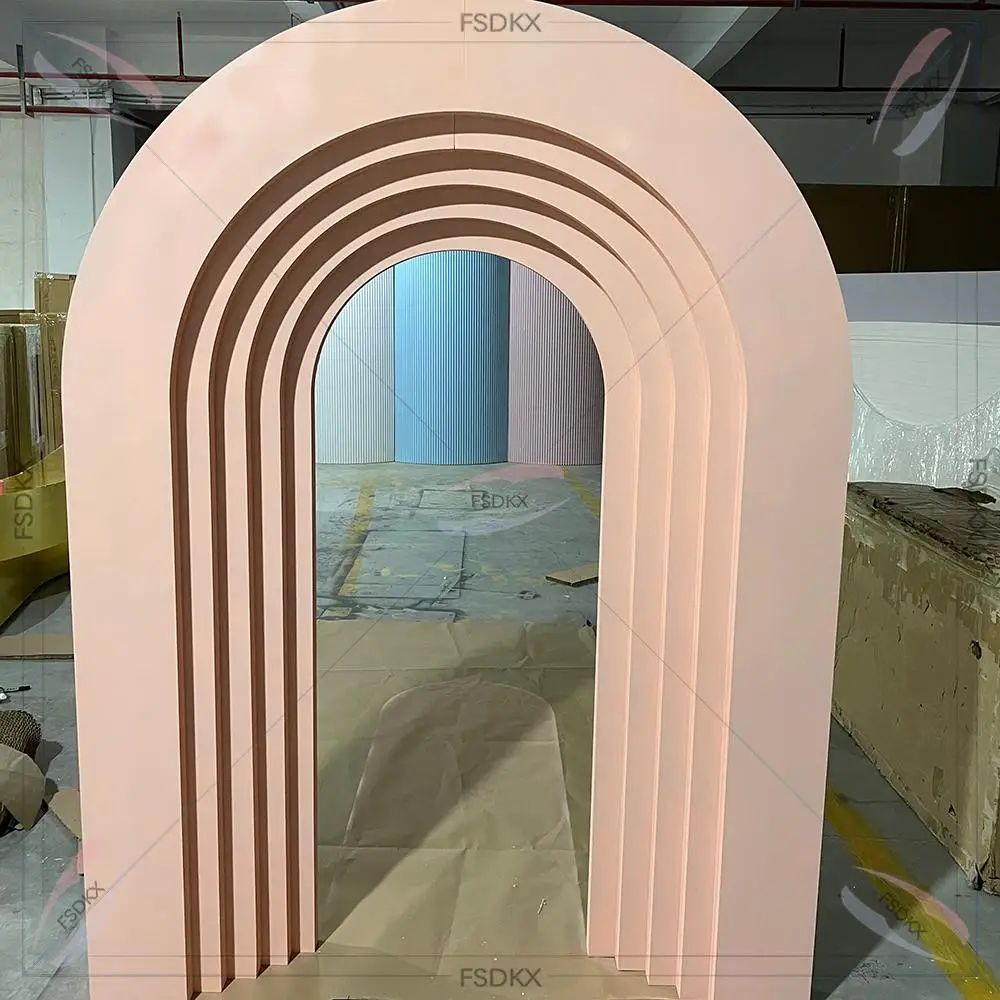 Luxury Top Quality White Pink Ripple Arc Arch Backdrop Wedding Reception Backdrop Design For Party Banquet Reception